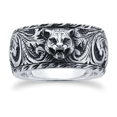 Gucci Gatto Thin Silver 10mm Ring With Feline Head 